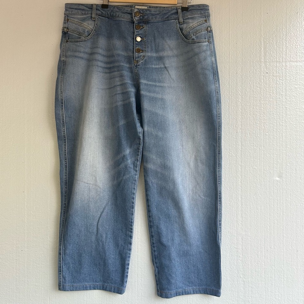 Wrap London Wide Leg Cropped Women's Denim Jeans Size 14 Button Fly‎